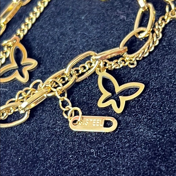 Premium 18K Gold Plated SS Double  Chain Link and Butterflies Bracelet $49 - Picture 2 of 6